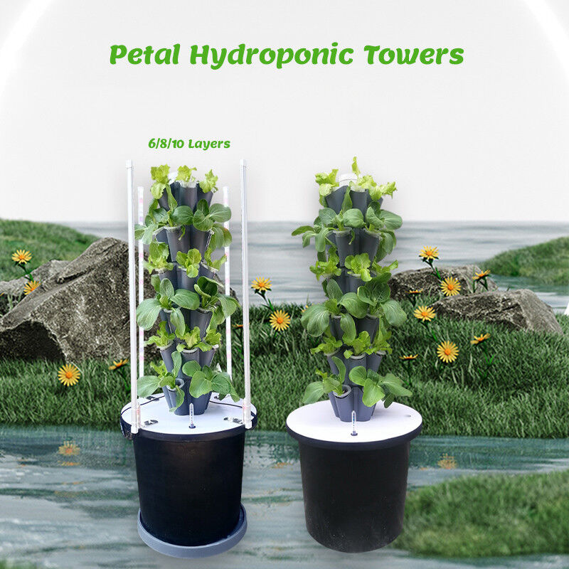 Sistem Pertumbuhan Menara Hidroponik Petal Taman 6/8/10 Lapisan Lampu LED Opsional